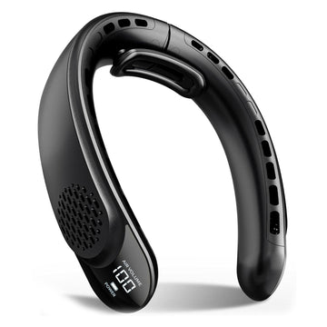 Ventilateur de cou sans fil 4000mah noir 4800rpm-7300rpm 3 vitesses réglables avec affichage numérique réglable éventail de cou